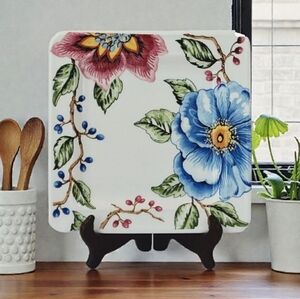 Vintage Brunelli Floral Patterned Square Porcelain Plate 7 1/2"